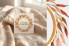 Gold Autumn Floral Frame PNG Product Image 1