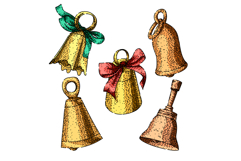 gold bell set sketch hand drawn Product Image 1