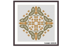 Gold butterflies geometric cross stitch pattern - Tango Stitch