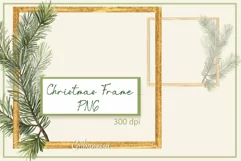 Christmas frame PNG | Gold frame with fir branch Product Image 1