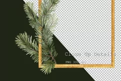 Christmas frame PNG | Gold frame with fir branch Product Image 2