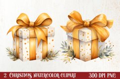 Gold Christmas Watercolor Clipart Sublimation, Christmas PNG Product Image 1