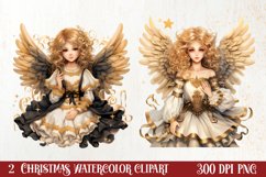Gold Christmas Watercolor Clipart Sublimation, Christmas PNG Product Image 1