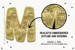Gold Faux Embroidered Sequin Alphabet PNG | Sublimation PNG Product Image 4