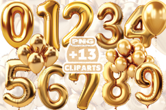 Gold Foil Balloons Number Clipart | Metallic Birthday Number Product Image 1