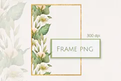 Gold frame PNG | Frame with flowers and leaves Product Image 1