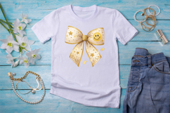 gold retro bow, smiley coquette bow, glitter bow design, retro smiley clipart, digital bow design, luxurious gold bow, smiley bow art, gold vintage design, coquette bow art, smiley sublimation design
