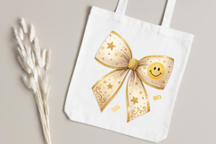 gold retro bow, smiley coquette bow, glitter bow design, retro smiley clipart, digital bow design, luxurious gold bow, smiley bow art, gold vintage design, coquette bow art, smiley sublimation design