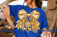 Gold Graduation Bow PNG with Cap and Diploma Charms, Senior Product Image 2