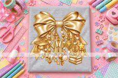 Gold Graduation Bow PNG with Cap and Diploma Charms, Senior Product Image 1