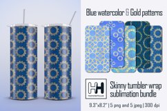 Gold &amp; blue skinny tumbler wrap sublimation bundle Product Image 1