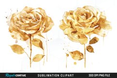 Watercolor Gold Elegant Flowers Exquisite Clipart Product Image 1