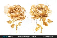 Watercolor Gold Elegant Flowers Exquisite Clipart Product Image 1