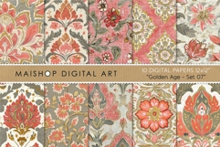 Coral Green and Gold Boho Chic Floral Digital Papers Product Image 1