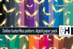 Golden butterflies pattern seamless digital paper pack Product Image 1