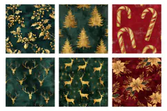 Golden Christmas Digital Paper | Vintage Deer & Damask Product Image 2
