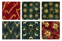 Golden Christmas Digital Paper | Vintage Deer & Damask Product Image 3