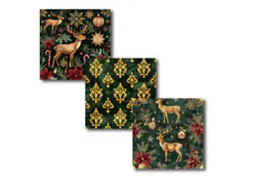 Golden Christmas Digital Paper | Vintage Deer & Damask Product Image 4