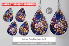 Earring Teardrop Golden Floral Pattern Product Image 1