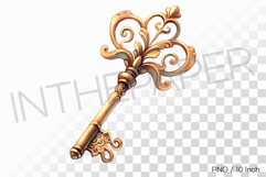 Ornate vintage watercolor golden key PNG Clipart Illust Product Image 1