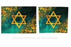 Hanukkah 20oz Tumbler Design, Gold Star of David. Teal Blue Product Image 2