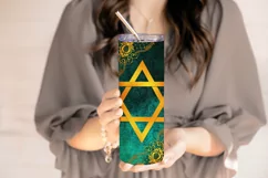 Hanukkah 20oz Tumbler Design, Gold Star of David. Teal Blue Product Image 3