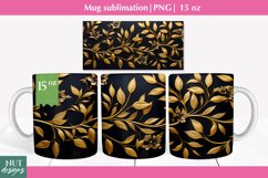 Golden leaves, Floral mug wrap 15oz mug, Elegant mug design Product Image 1