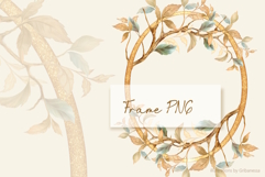 Hand-Drawn Golden Oval Frame with Autumn Leaves PNG Product Image 1