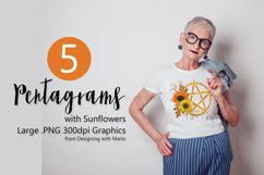 Wicca Pentagram PNG Graphics, Golden Symbols with Sunflowers Product Image 1