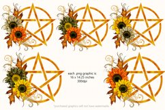 Wicca Pentagram PNG Graphics, Golden Symbols with Sunflowers Product Image 2