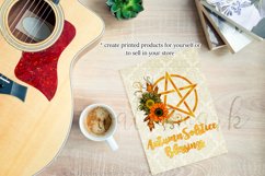 Wicca Pentagram PNG Graphics, Golden Symbols with Sunflowers Product Image 3