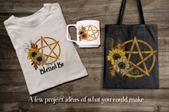 Wicca Pentagram PNG Graphics, Golden Symbols with Sunflowers Product Image 4