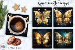 Butterfly Coasters Sublimation | Golden Christmas Butterfly Product Image 1