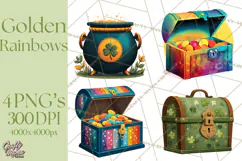 Rainbows and Gold PNG Clipart, St. Patrick’s Day Treasures Product Image 1