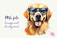 Golden Retriever in Sunglasses Cool Dog Watercolor Clipart Product Image 1
