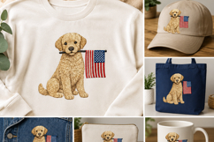 Golden Retriever Puppy American Flag PNG Design