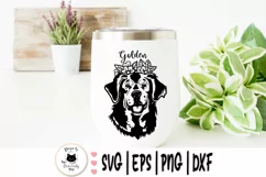 golden retriever and flowers silhouette design on a white wine tumbler