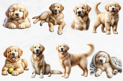Golden Retriever Watercolor Clipart Set - 40 PNG Dog Images Product Image 4