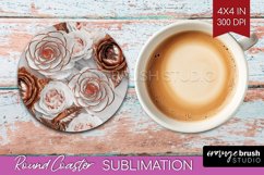 3d Rose Round Coaster - Marble Rose Coaster PNG Sublimation Product Image 1