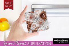 3d Rose Magnet Sublimation - Marble Rose Square Magnet PNG Product Image 1