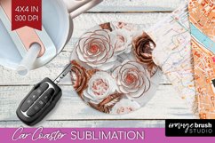 3d Rose Car Coaster - Marble Rose Coaster PNG Sublimation Product Image 1