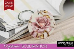 3d Rose Keychain PNG - Marble Rose Keychain Sublimation Product Image 1