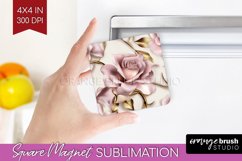 3d Rose Magnet Sublimation - Marble Rose Square Magnet PNG Product Image 1