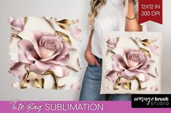 3d Rose Tote Bag - Marble Rose Tote Bag PNG Sublimation Product Image 1
