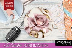 3d Rose Car Coaster - Marble Rose Coaster PNG Sublimation Product Image 1