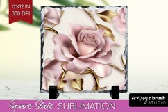 3d Rose Slate PNG - Marble Rose Square Slate Sublimation Product Image 1