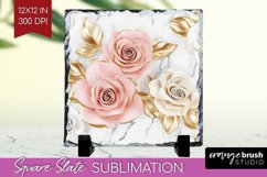 3d Rose Slate PNG - Marble Rose Square Slate Sublimation Product Image 1