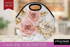 3d Rose Lunch Bag - Marble Rose Lunch Bug PNG Sublimation Product Image 1