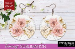 3d Rose Round Earrings - Marble Rose PNG Sublimation Product Image 1