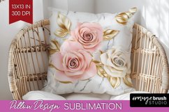3d Rose Pillow Sublimation - Marble Rose Pillow Cover PNG Product Image 1